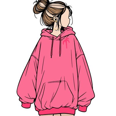 realistic girl with a oversized sweatshirt on and a bun