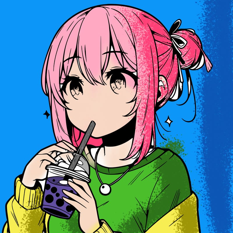 manga character drinking boba