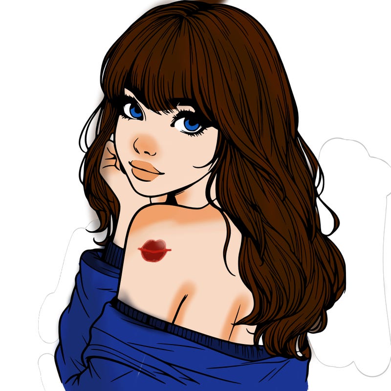 realistic girl with bangs looking over her shoulder