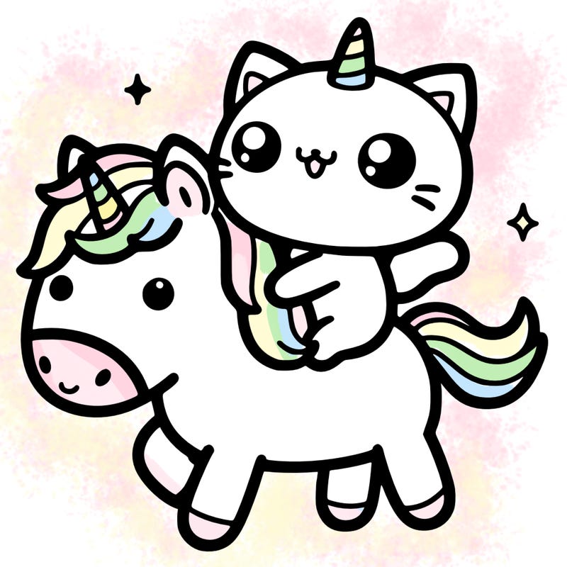 kawaii cat riding a kawaii unicorn