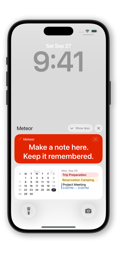 Meteor note and calendar widget on iPhone lock screen notification center