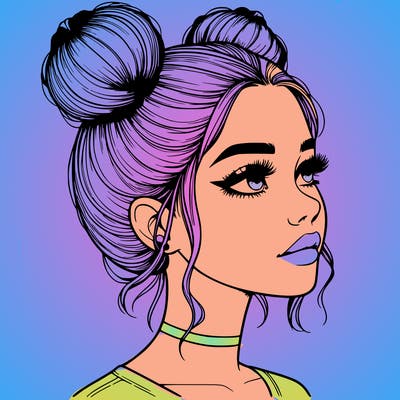 realistic girl with buns on the top of her head