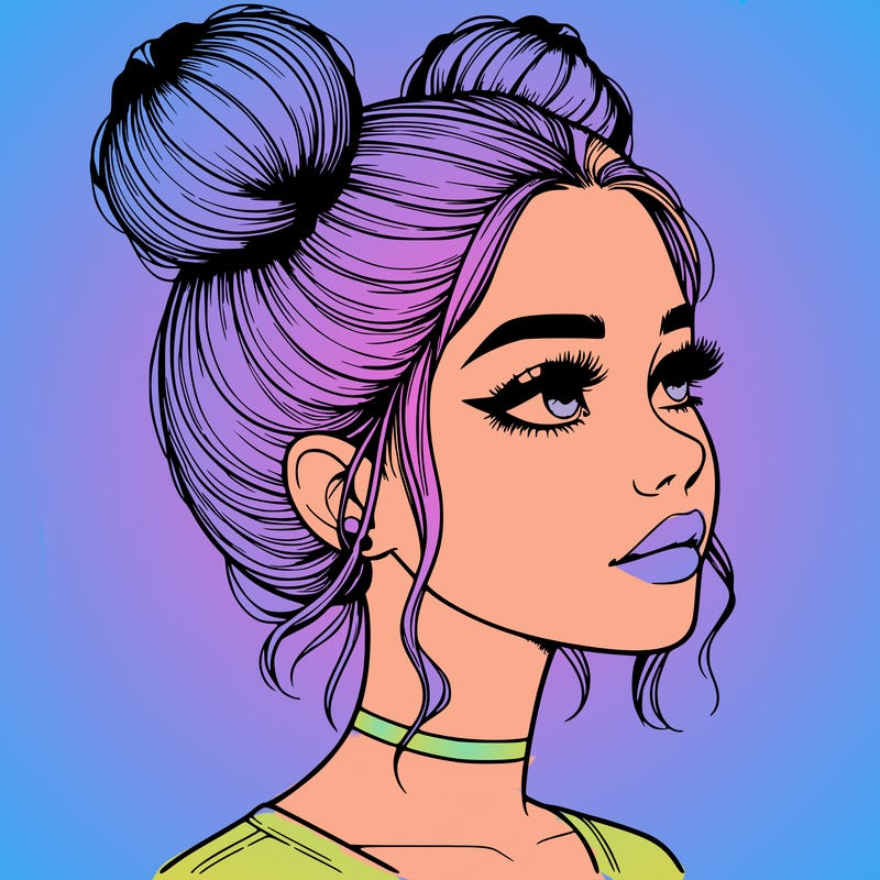 realistic girl with buns on the top of her head