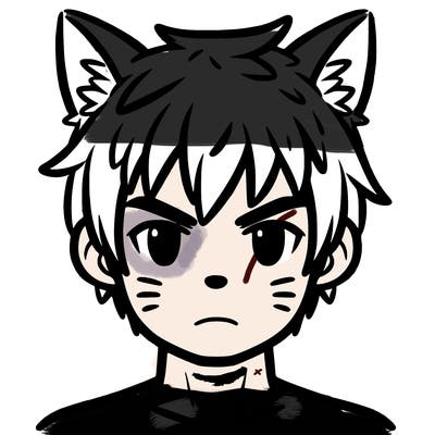 human with wolf ears and short hair and narrowed eyes