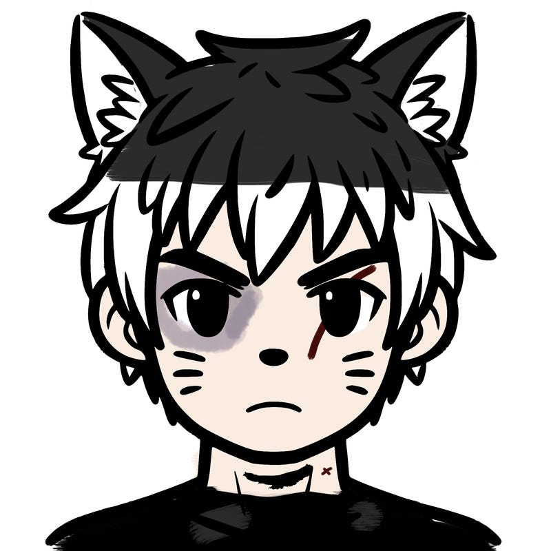 human with wolf ears and short hair and narrowed eyes
