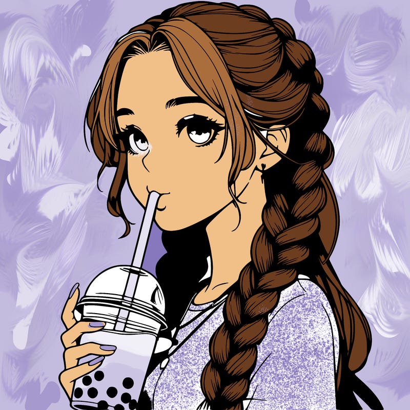 realistic girl with braided hair drinking boba