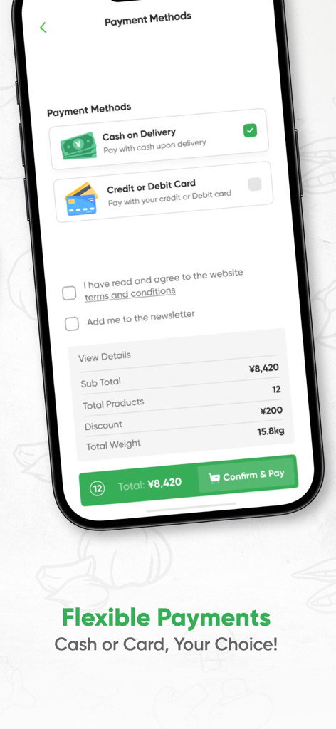 Shinjuku Halal Food - 新宿ハラルフードアプリのチェックアウト画面。支払いオプションと注文合計が表示されています。
