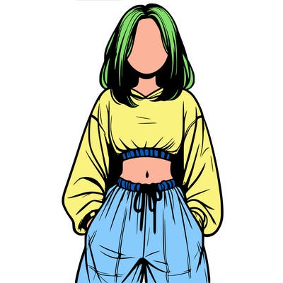 realistic girl faceless with baggy pants and a crop top