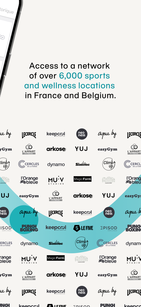 A network of over 6,000 sports and wellness locations with various partner gym logos