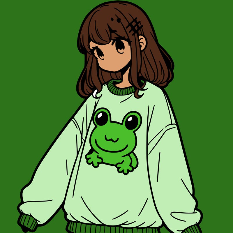 girl wearing frogging sweatshirt