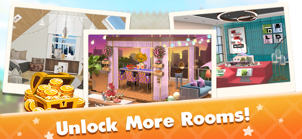 Opzioni di interior design e ricompensa in monete d'oro nell'app House Designer