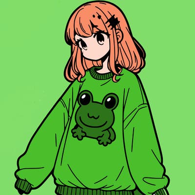 girl wearing frogging sweatshirt