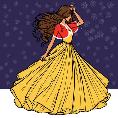 realistic woman with dress flowing in the wind