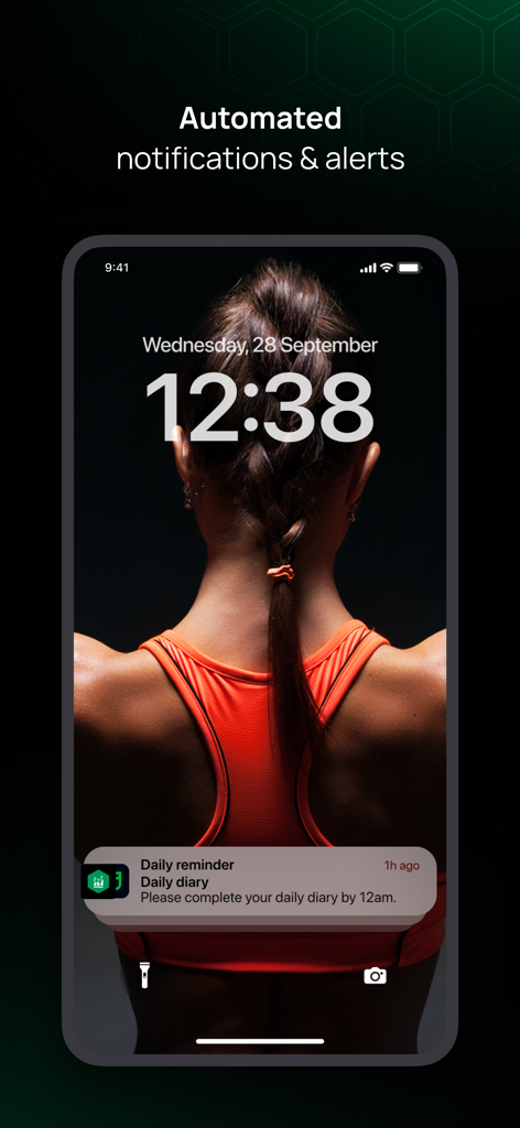 Teamworks AMS - iPhone lock screen displaying an automated daily diary reminder notification from the Teamworks AMS app