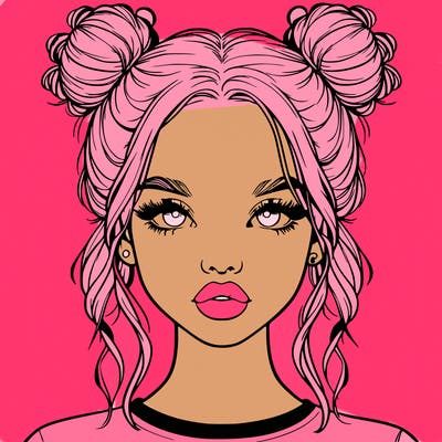realistic girl with two buns in hair and lips