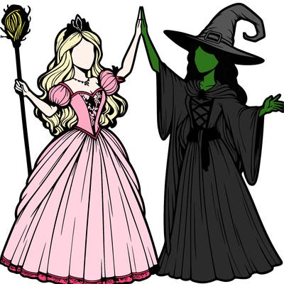 detailed realistic split of a princess and a witch