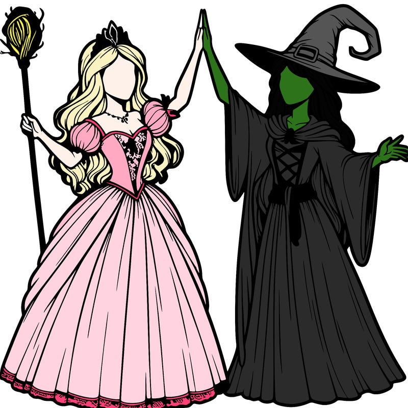 detailed realistic split of a princess and a witch