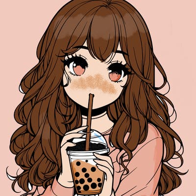 realistic girl drink a boba