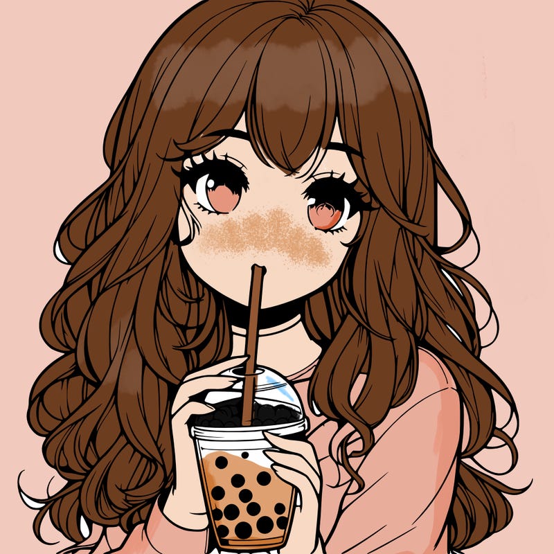 realistic girl drink a boba
