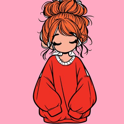 girl with baggy sweatshirt and messy bun