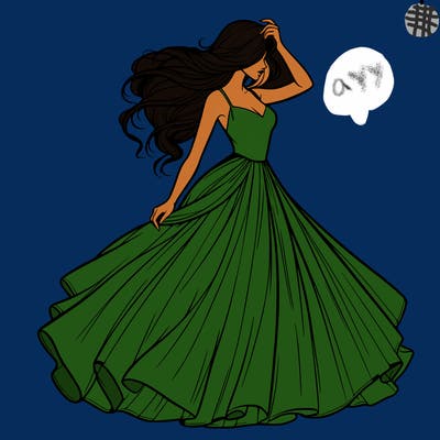 realistic woman with dress flowing in the wind