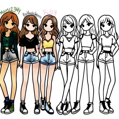 a group of girls wearing crop tops and shorts