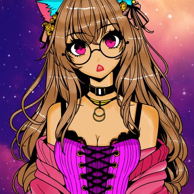 anime girl realistic with hot glasses and cat ears