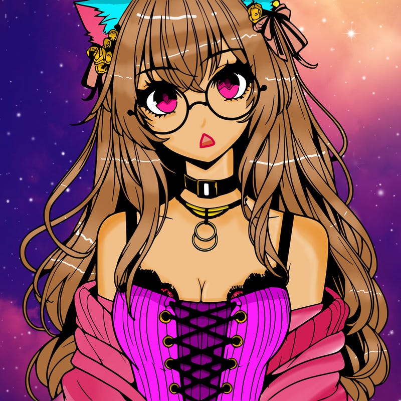 anime girl realistic with hot glasses and cat ears
