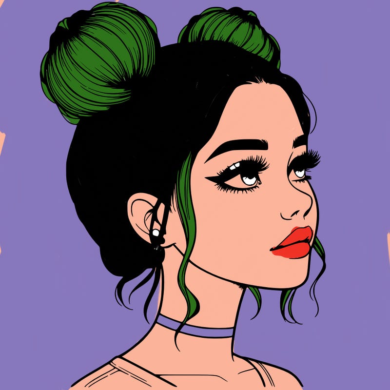 realistic girl with buns on the top of her head