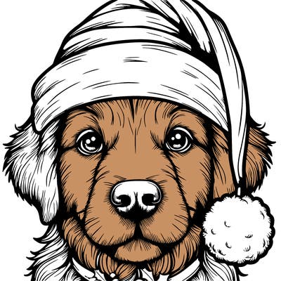 realistic dog with a christmas hat
