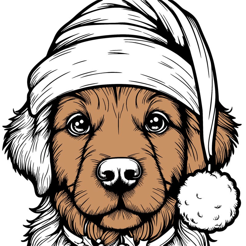 realistic dog with a christmas hat