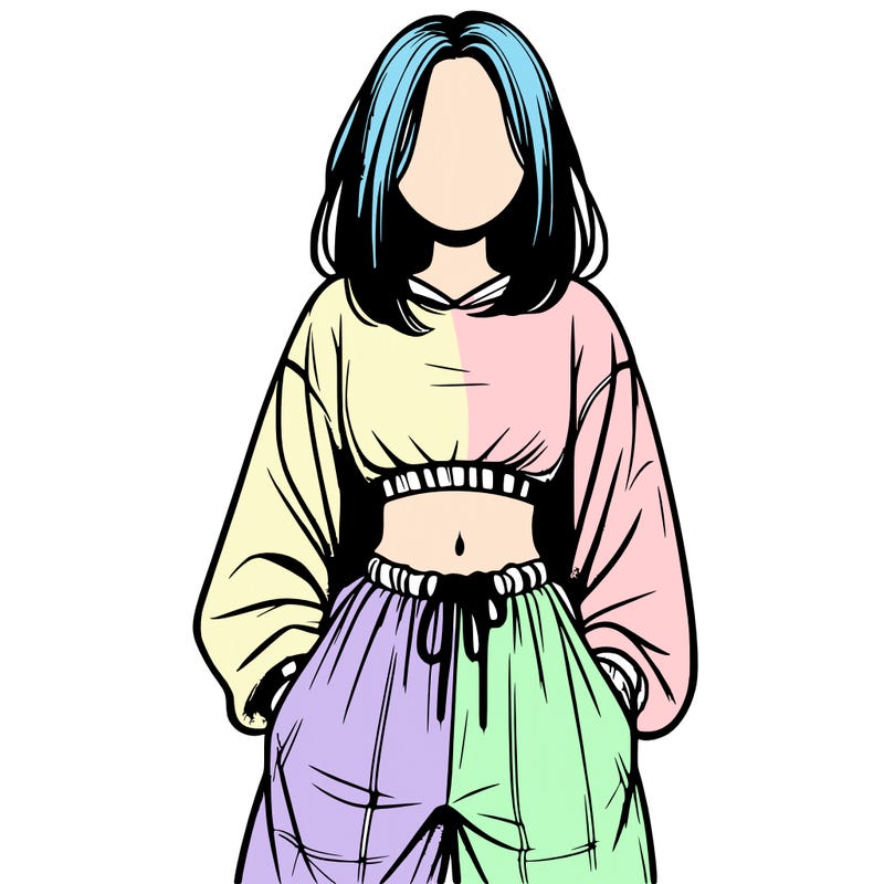 realistic girl faceless with baggy pants and a crop top