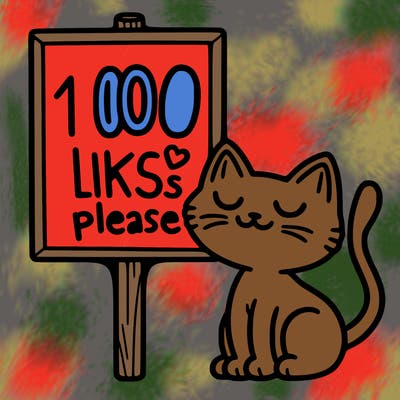 a cat next to a sign that says 100 likes please
