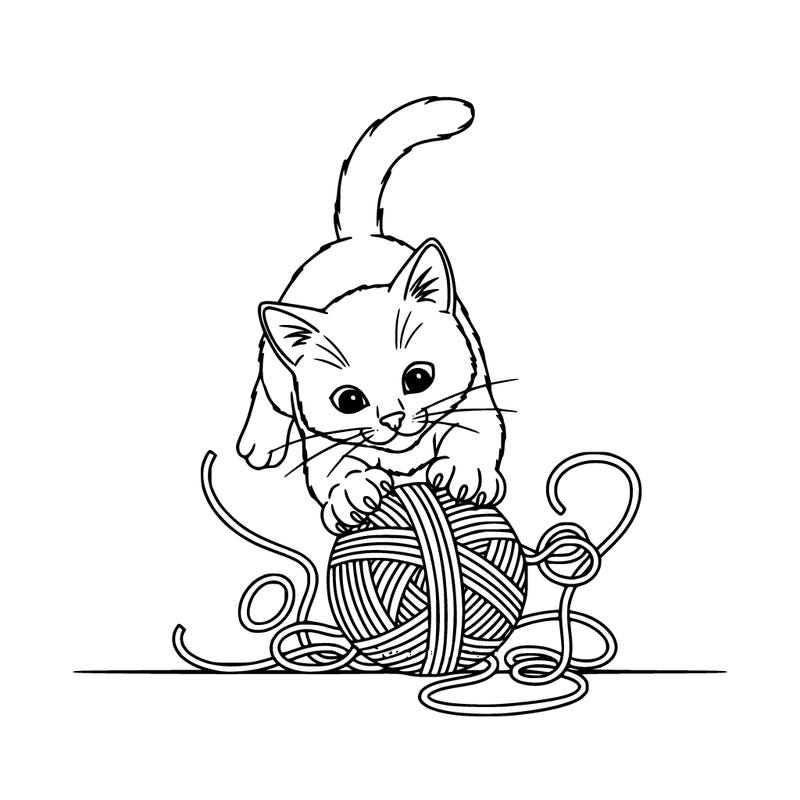 cute cat playing with a yarn ball