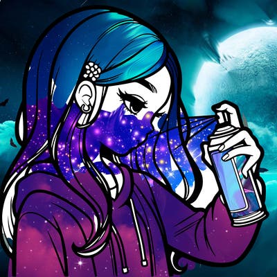 a realistic girl spray painting