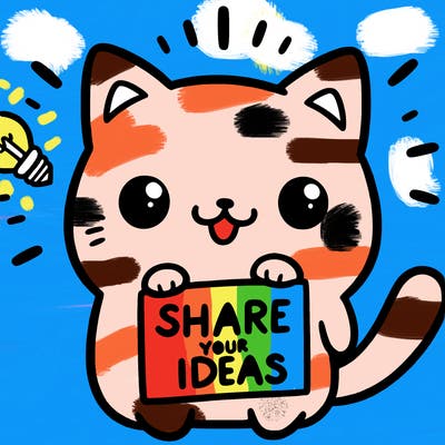 a cute cat saying share your ideas