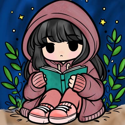 girl in oversized hoodie reading a book