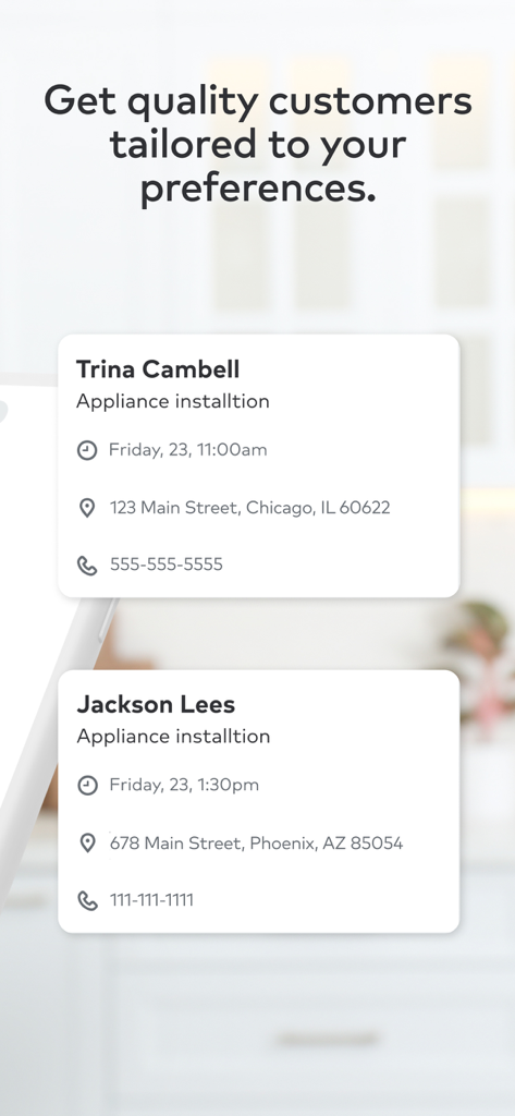 Thumbtack for Professionals screen displaying customer leads and job details