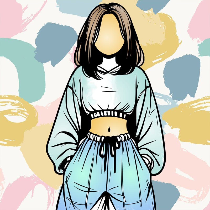 realistic girl faceless with baggy pants and a crop top