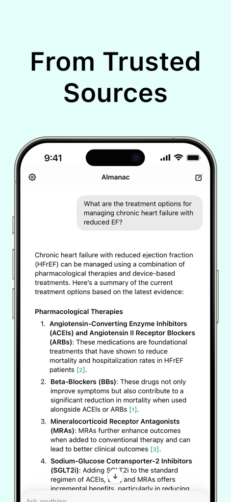 Almanac Health - Almanac Health app interface showing evidence-based medical treatment options with peer-reviewed citations