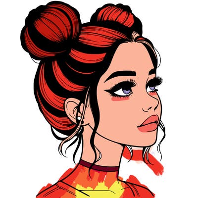 realistic girl with buns on the top of her head