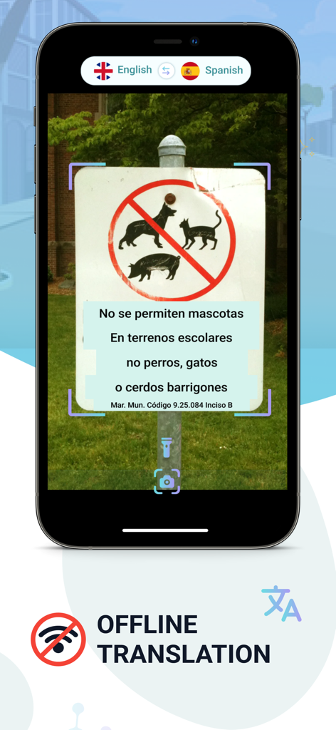 Nice Translate - Translator - Nice Translate app demonstrating offline camera translation on a street sign