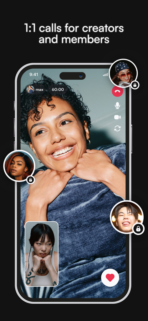 Ultraviolet Chat - Ultraviolet Chat app screenshot showing the 1:1 video call feature between creators and members.