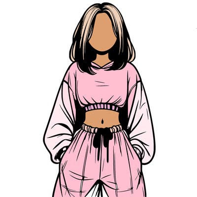 realistic girl faceless with baggy pants and a crop top