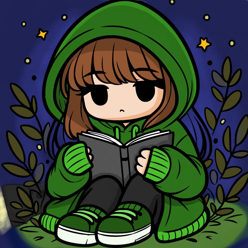 girl in oversized hoodie reading a book