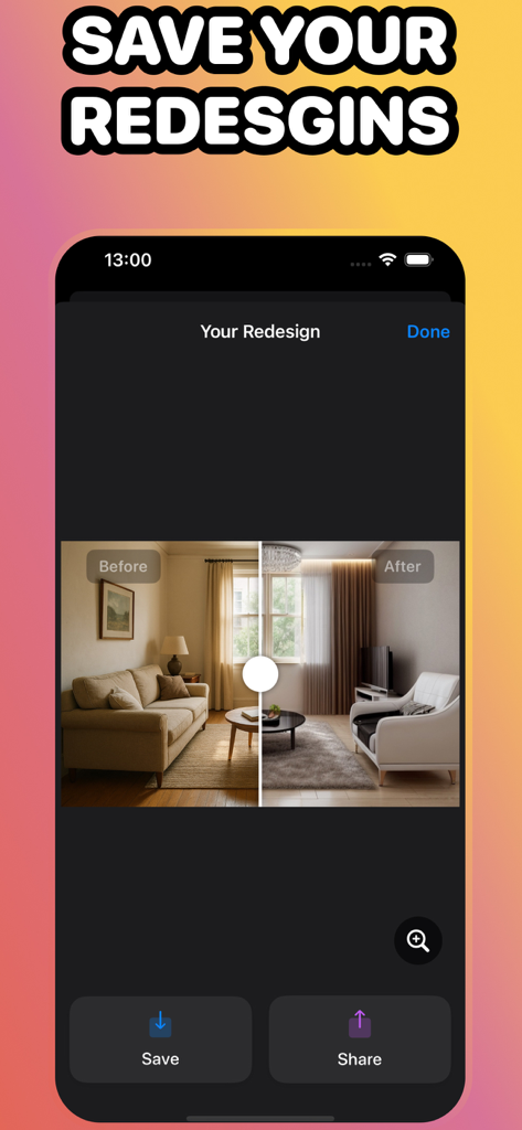 AI Home Design - DecorAI - Before and after comparison of a living room transformation using AI interior design