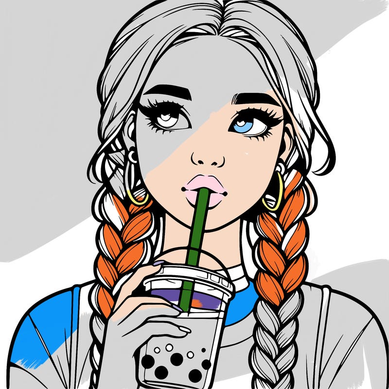 realistic girl with braided hair drinking boba