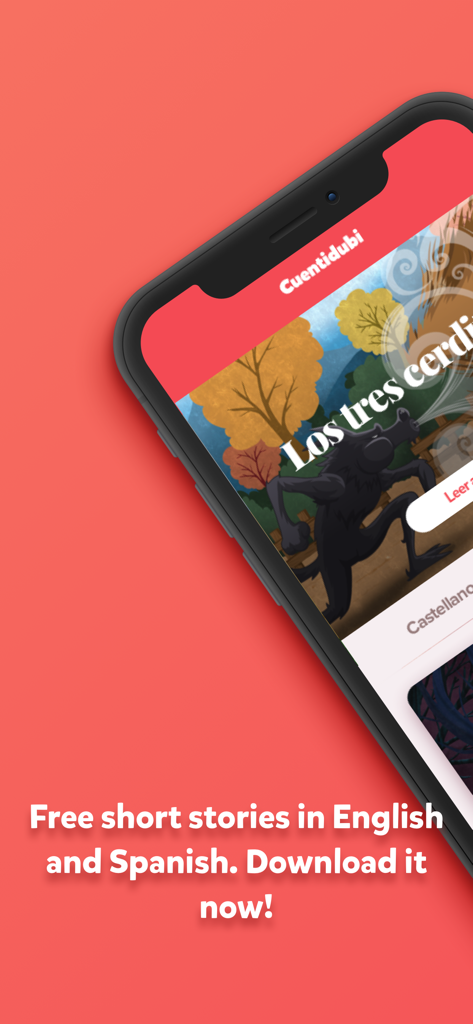 Short Stories - Cuentidubi - Cuentidubi app interface displaying bilingual short stories for children in English and Spanish