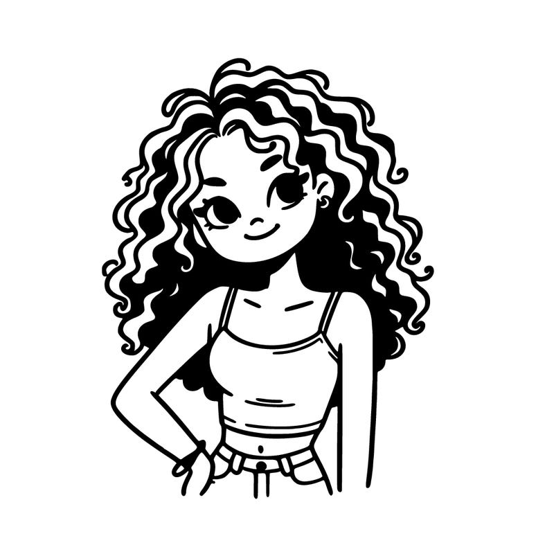 a girl with curly hair in a crop top tank top