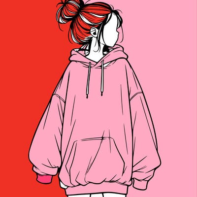 realistic girl with a oversized sweatshirt on and a bun